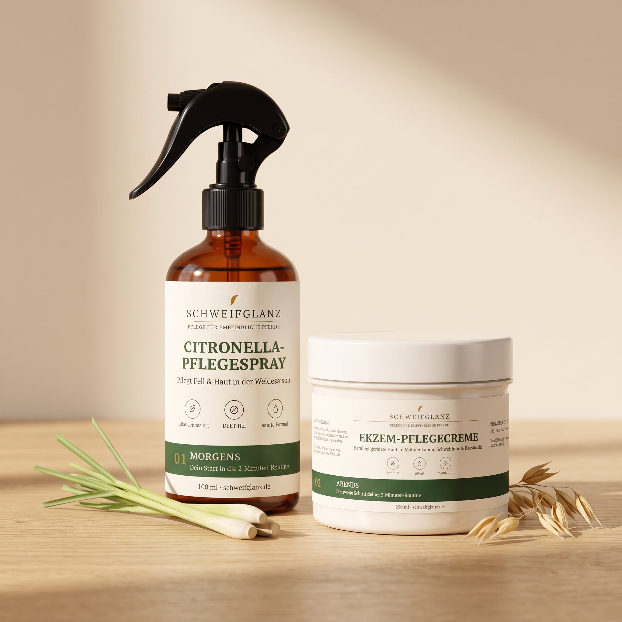 Schweifglanz Ekzem-Sofort-Set – Pflegecreme + Citronella-Spray